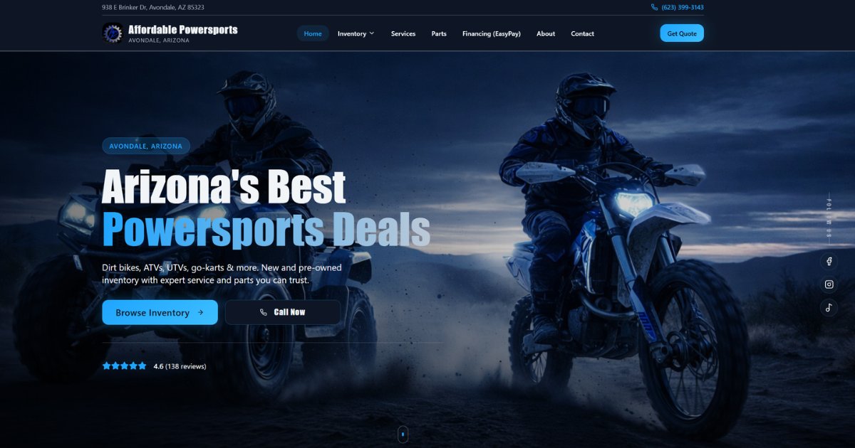 Affordable Powersports (affordablepowersportsllc.com) — website screenshot built by Sinux Consulting