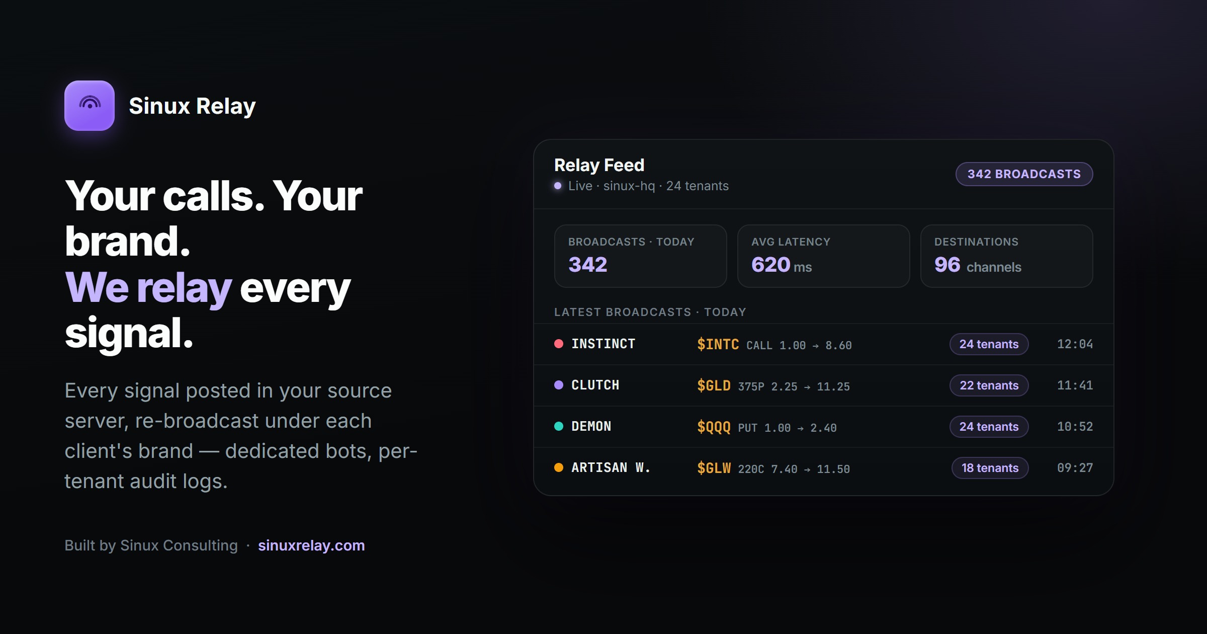Sinux Relay (sinuxrelay.com) — website screenshot built by Sinux Consulting